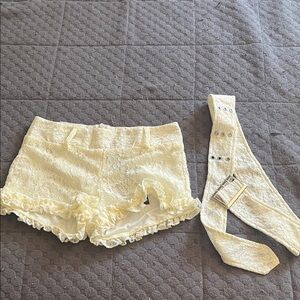 EGO Cream Lace Ruffle Shorts with Belt